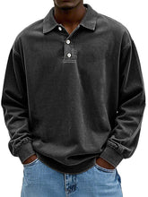 Load image into Gallery viewer, Men's Fashion Retro Washed Distressed Cotton Lapel Long Sleeve Polo Shirt