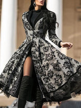 Load image into Gallery viewer, Women&#39;s lace stitching jacket plus size retro long trench coat