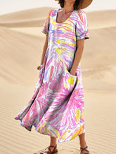 Load image into Gallery viewer, Women's Simple Color Splicing Gradient Texture Linen Pocket Dress