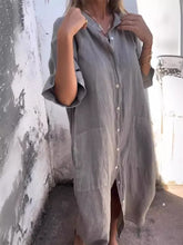 Load image into Gallery viewer, Women's Loose Casual Mid-Sleeve Cotton And Linen Shirt Dress