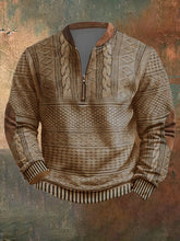 Load image into Gallery viewer, Men's Vintage Knit Print Zip-Up Sweatshirt
