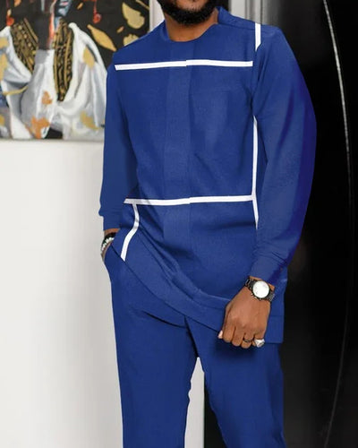 Men's Casual Color Blocking Long Sleeve Walking Suit-011