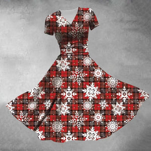 Retro Christmas Snowflake Print Maxi Dress