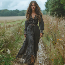 Load image into Gallery viewer, Women's Vintage V-neck Bohemian Pastoral Style Long-sleeve Maxi Long Dress
