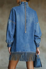 Load image into Gallery viewer, Women Casual Denim Blue Mini Dress Turtleneck H-Line Fall Daily