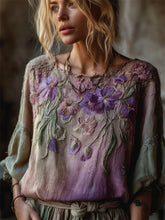 Load image into Gallery viewer, Vintage Pansy Floral Forest Gradient Flowy Linen Tunic