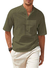 Load image into Gallery viewer, Mens Cotton Linen Henley Shirt Casual Button Down Short Sleeve Tropical Shirts Summer Beach T Shirts