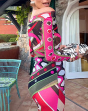 Load image into Gallery viewer, Fashion Off-shoulder Mesh Printing Dress