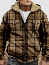 Load image into Gallery viewer, Vintage Plaid Print Pocket Fleece Hoodie Jacket