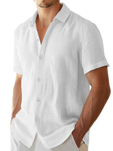 Load image into Gallery viewer, Men's summer solid color imitation linen casual and comfortable short-sleeved shirt