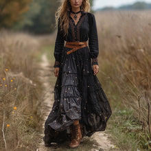 Load image into Gallery viewer, Women's Vintage V-neck Bohemian Pastoral Style Long-sleeve Maxi Long Dress