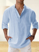 Load image into Gallery viewer, Men's Cotton And Linen Stand Collar Basic Casual Long-sleeved Shirt