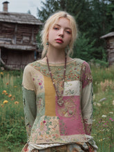 Load image into Gallery viewer, Vintage Boho Floral Patchwork Art Women's Knit Crew Neck Sweater
