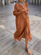 Load image into Gallery viewer, Cotton Linen Button Solid Dress