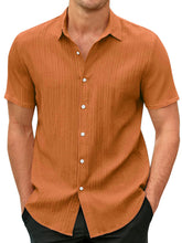 Load image into Gallery viewer, Men's Cotton And Linen Striped Jacquard Casual Loose Short-sleeved Shirt