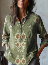 Load image into Gallery viewer, Women's Vintage Ethnic Floral Art Print Casual Cotton And Linen Shirt