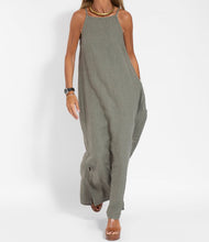 Load image into Gallery viewer, Elegant Solid Color Cotton Linen Sleeveless Long Dress