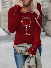 Load image into Gallery viewer, Women's Valentine's Day Shiny Love Heart Wine Glass Long Sleeve T-Shirt