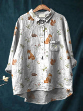 Load image into Gallery viewer, Little Forest Wildlife Pattern Printed Women's Casual Cotton And Linen Shirt