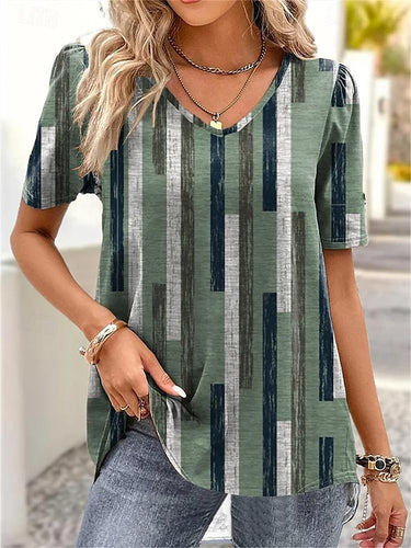 Women's Striped Print Short Sleeve T shirt