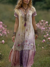 Load image into Gallery viewer, Classy Gradient Purple Lavender And Floral Printed Short Sleeve Maxi Dress