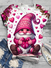 Load image into Gallery viewer, Valentines Day Gnome Print Crew Neck T-Shirt