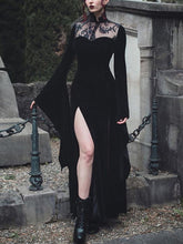 Load image into Gallery viewer, Women&#39;s Halloween Witch Lace Hollow Stitching Velvet Dress