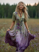 Load image into Gallery viewer, Women's Bohemian Floral Art Gradient Linen Maxi Dress