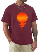 Load image into Gallery viewer, Men's Hawaiian Sunset Print Solid Color Short Sleeve T-Shirt