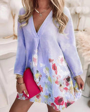 Load image into Gallery viewer, V-neck Loose Printed Linen Long-sleeved Dress