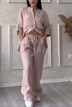 Load image into Gallery viewer, Casual solid color cotton and linen pants two-piece set