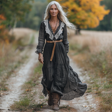 Load image into Gallery viewer, Women's Vintage V-neck Linen Long-sleeve Maxi Long Dress