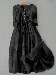 Japanese Traditional Sashiko Art Lace-up Casual Maxi Dress