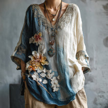 Load image into Gallery viewer, Women's Vintage Oil Painting Floral Art V-neck Shirt