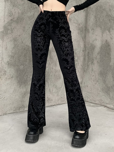 Halloween Gothic Dark Flocking Embossed Boot Cut Pants