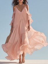 Load image into Gallery viewer, Dreamy Blush Pink Cold-Shoulder Chiffon Maxi Dress