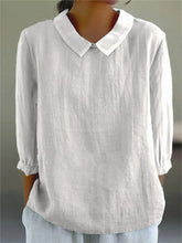 Load image into Gallery viewer, Women&#39;s Solid Color Casual Cotton And Linen 3/4 Sleeve Shirt