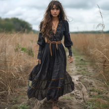 Load image into Gallery viewer, Women's Vintage V-neck Floral Bohemian Pastoral Style Long-sleeved Maxi Long Dress