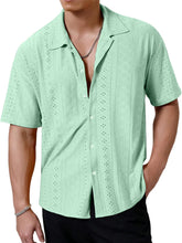 Load image into Gallery viewer, Men's Summer Solid Color Jacquard Lapel Short Sleeve Shirt
