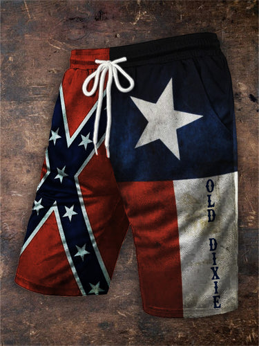 Men's Old Dixie Texas Rebel Flag Contrast Shorts