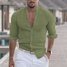 Load image into Gallery viewer, Men's Linen Shirt Shirt Summer Shirt Beach Shirt Collar Long Sleeve