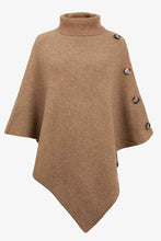 Load image into Gallery viewer, Solid Color Turtleneck Button-embellished Knitted Shawl Cape