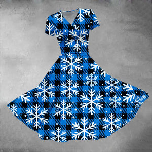 Retro Christmas Snowflake Print Maxi Dress