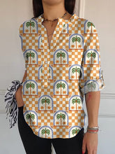 Load image into Gallery viewer, Summer Palm Tree And Check Pattern Printed Women's Casual Long Sleeve Comfortable Cotton Shirt
