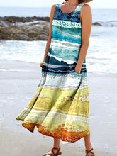 Load image into Gallery viewer, Women's Beachy Watercolour Stripes Beach Art Print Pocket Casual Resort Comfort Maxi Dress