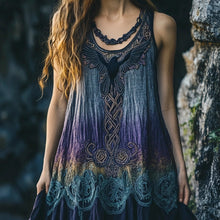 Load image into Gallery viewer, Raven Embroidered Vintage Lace Women's Linen Vest Dress