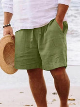Load image into Gallery viewer, Men's Solid Color Drawstring Breathable Cotton and Linen Beach Shorts