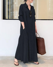 Load image into Gallery viewer, Casual Solid Cotton Linen Shirt Collar Long Sleeve Maxi Dress