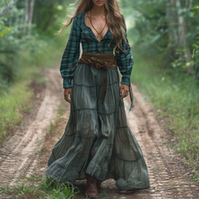 Load image into Gallery viewer, Women's Vintage V-neck Bohemian Pastoral Style Long-sleeve Maxi Long Dress