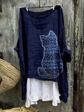 Load image into Gallery viewer, Cute Cat Japanese Art Embroidered Linen Blend Tunic